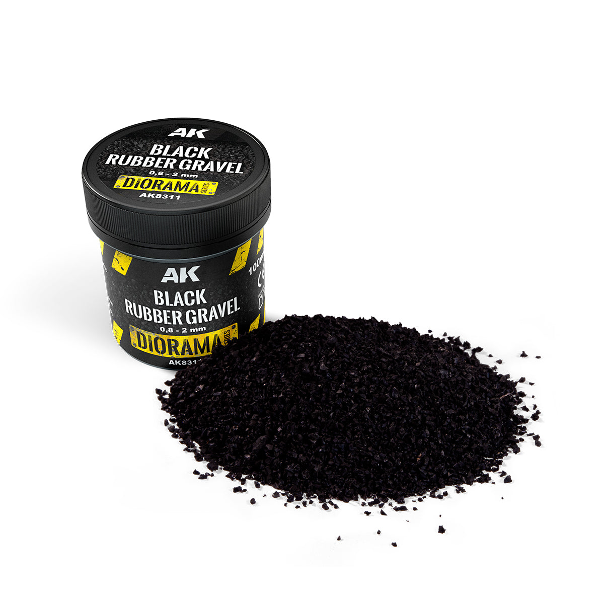 AK Interactive Black Rubber Gravel 0.8–2 mm diorama terrain material for scale models and miniatures