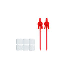 AK Interactive Handle Support AK9565 included accessories showing two red plastic clip-top holding pins and six white square reusable adhesive mounting pads on white background