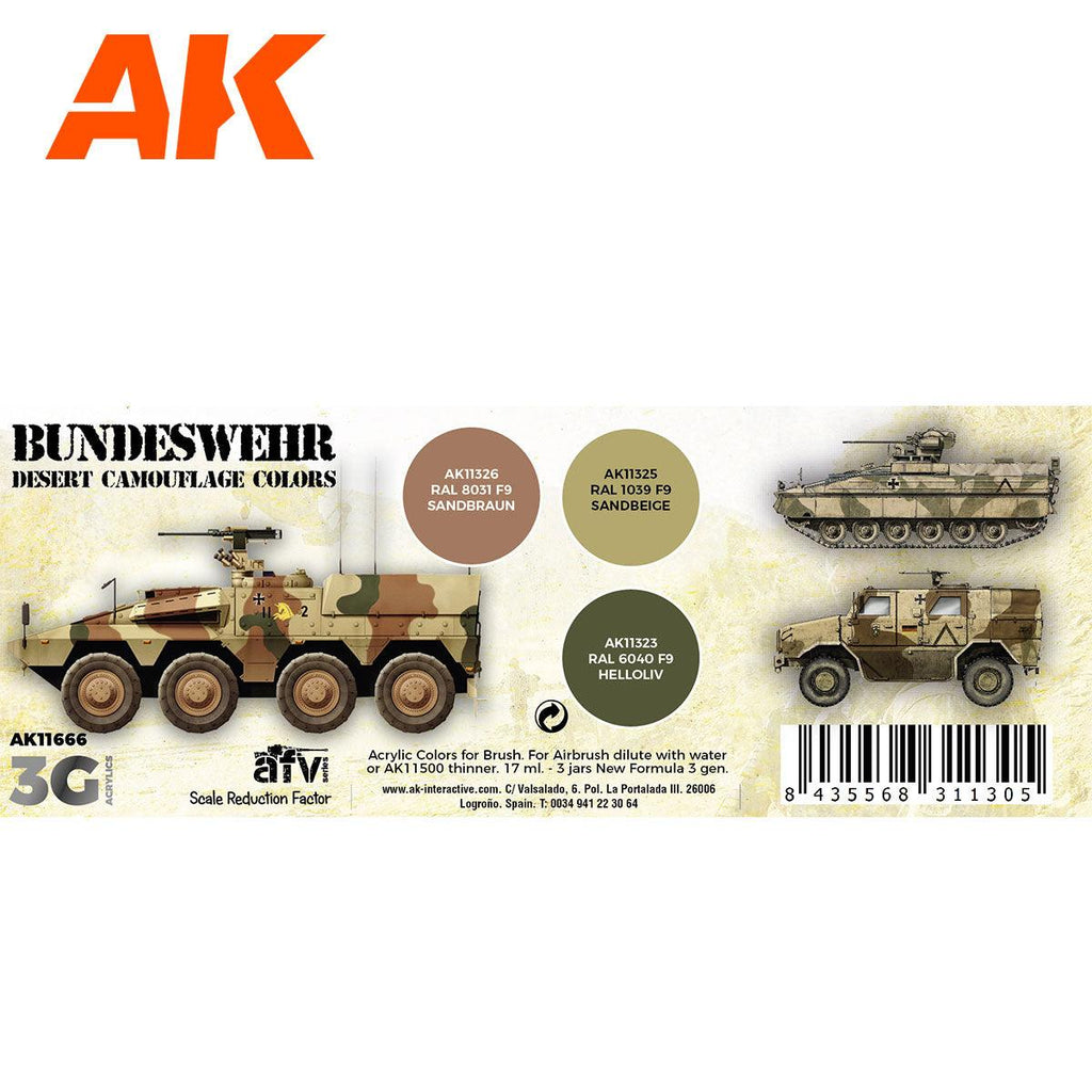 AK Interactive Bundeswehr Desert Colors 3G Paints Set AFV AK11666 - Hobby Heaven