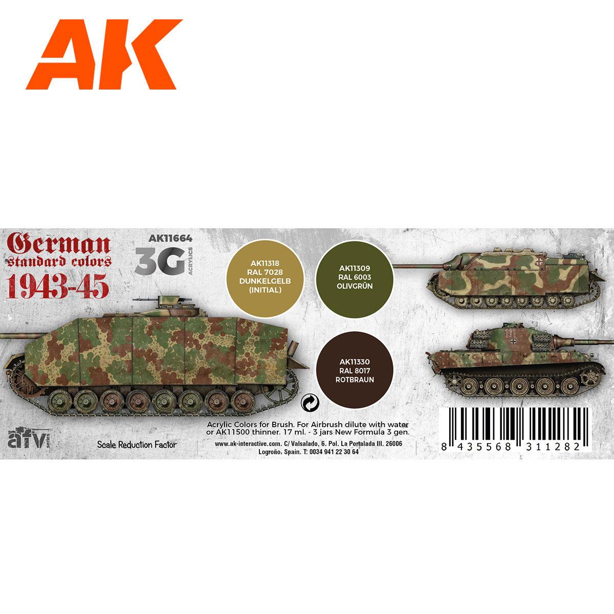 AK Interactive German Standard 44-45 Combo 3G Paints Set AFV AK11664 - Hobby Heaven