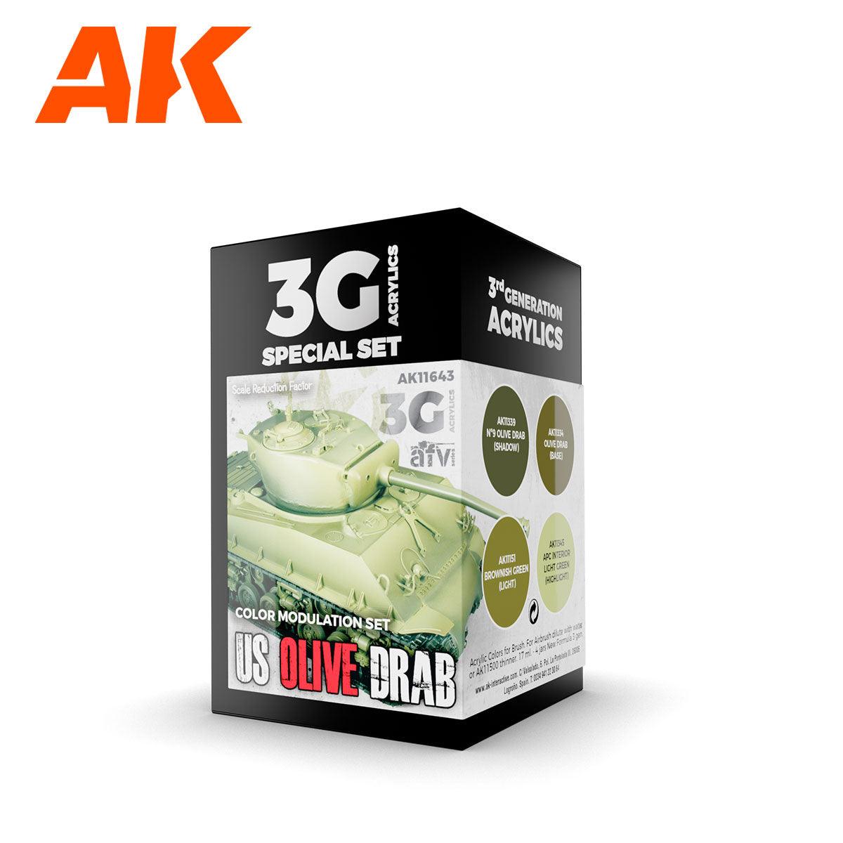 AK Interactive Modulation Us Olive Drab 3G Paints Set AFV AK11643 - Hobby Heaven
