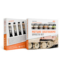 AK Interactive Nature Weathering Effects Set (AKG26) front packaging showing the complete gouache set.
