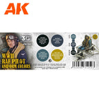 AK11689 fold-out label: four swatches with codes and the shadow, base, light ladder beside a painted RAF pilot