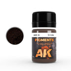 AK2038 Smoke: 35 ml AK PIGMENTS jar with a black screw cap, beside a swatch of dark grey powder