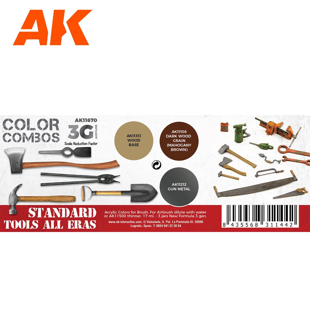 AK Interactive Standard Tools All Eras Combo 3G Paints Set AFV AK11670 - Hobby Heaven