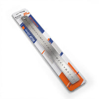 AK Interactive AK9547 Steel Ruler 300mm in retail blister packaging shown at angle with studio lighting highlighting stainless steel construction and metric scale

