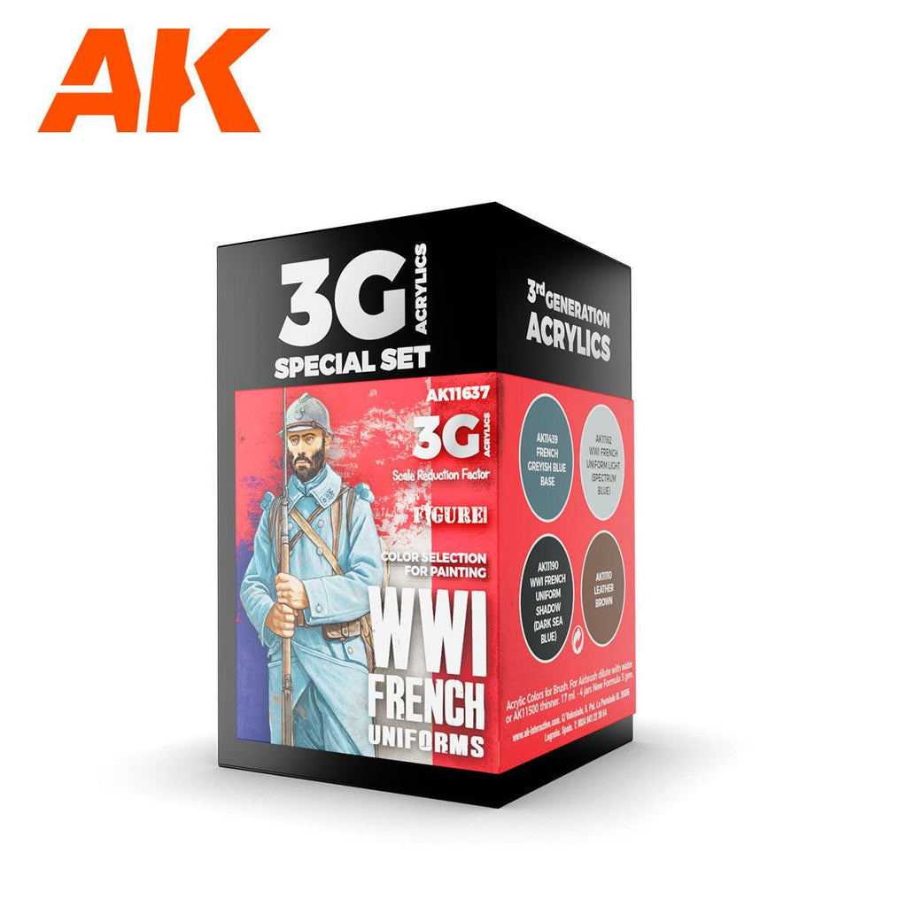 AK11637 WWI French Uniforms 3G Special Set cube box with a painted poilu in a bleu horizon greatcoat
