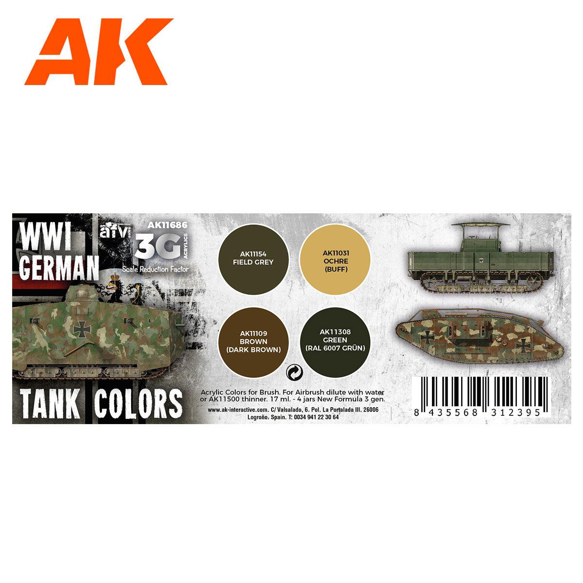 AK Interactive WWI German Tank Colors 3G Paints Set AFV AK11686 | Hobby ...
