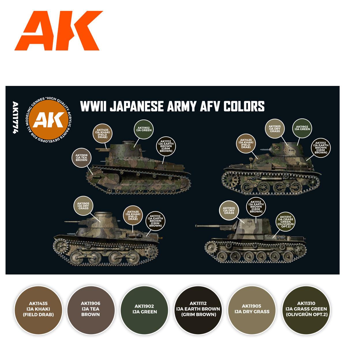 AK Interactive WWII Japanese Army Afv Colors Set 3G Paints Set AFV AK11774 - Hobby Heaven