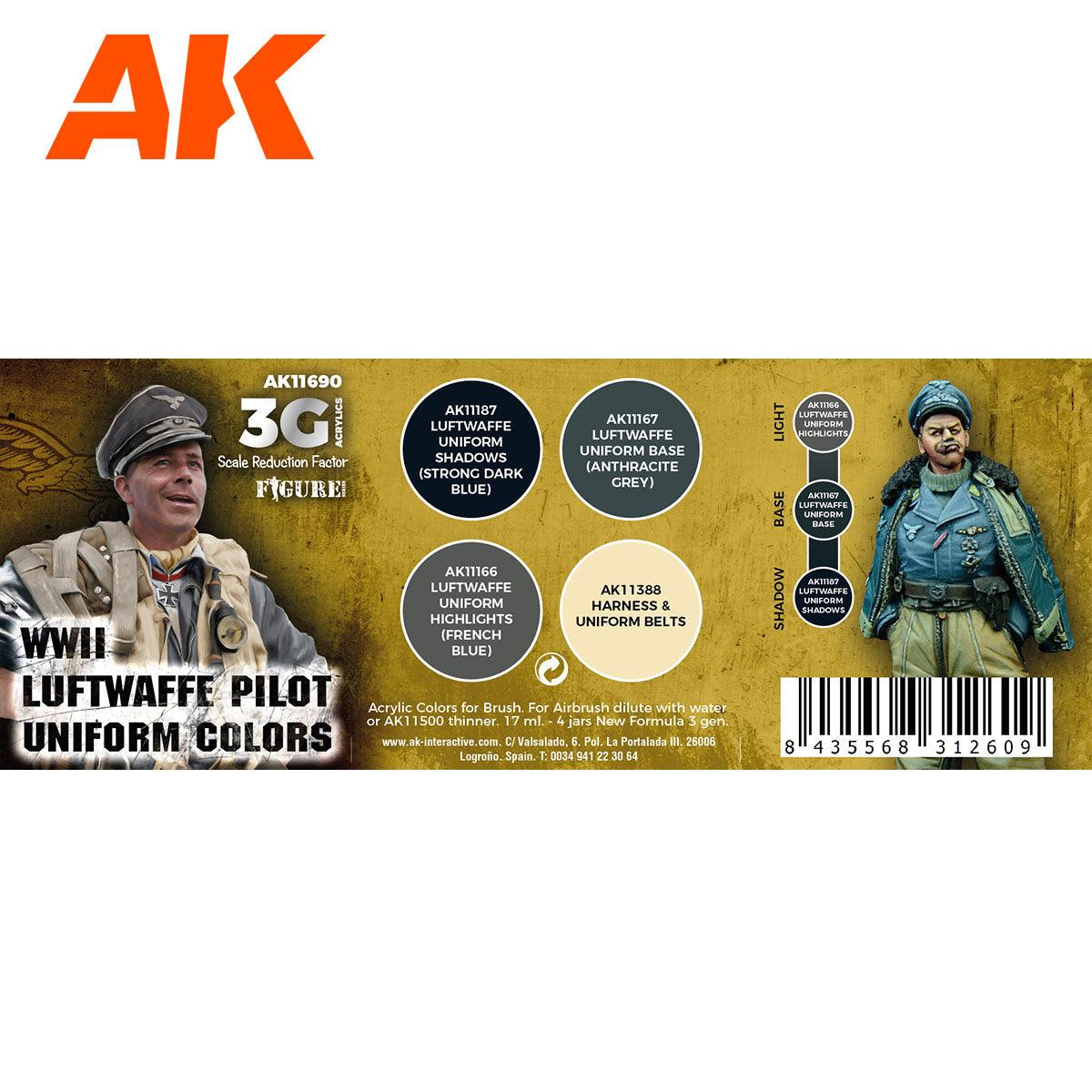 AK Interactive WWII Luftwaffe Uniform Colors 3g Air Paint Set AK11690 - Hobby Heaven