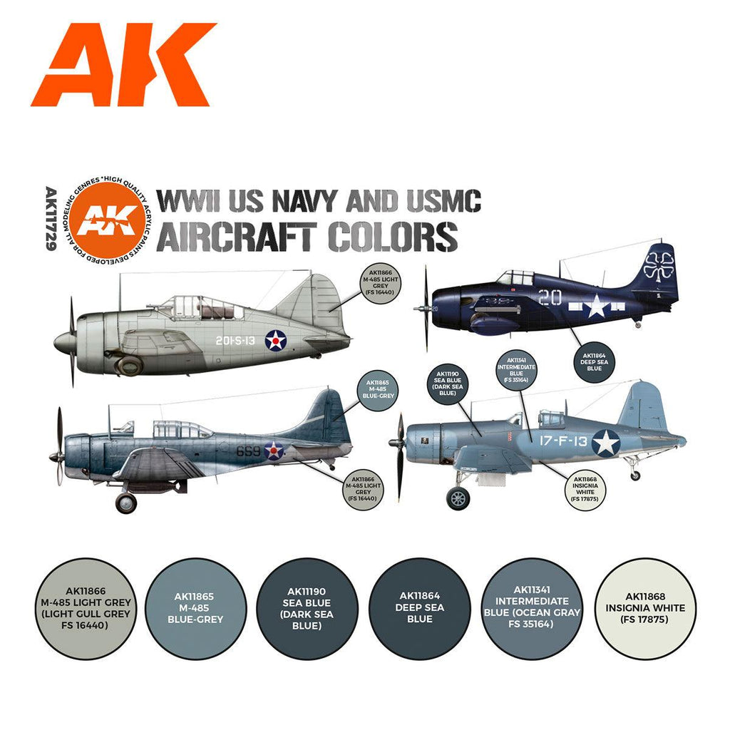 AK Interactive WWII US Navy & USMC Aircraft Colors SET 3G AK11729 - Hobby Heaven