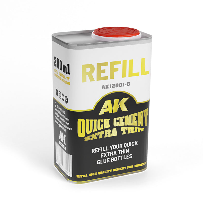 Front label of AK Interactive Quick Cement Extra Thin Glue Refill 200ml