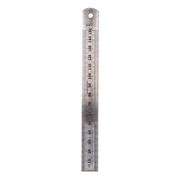 AK Interactive 150mm stainless steel ruler front side close-up showing precise millimetre graduations from 10mm to 150mm with brushed steel surface finish and hanging hole
