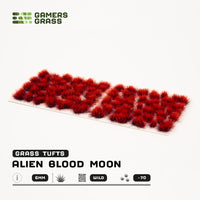 Sheet of 70 Alien Blood Moon 6mm - Wild tufts, displaying variety of shapes and sizes of rich scarlet, velvet-like vegetation tufts
