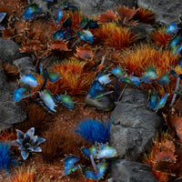 Otherworldly diorama featuring Laser Plants Alien Flytrap, displaying a dangerous alien landscape with  glowing blue and menacing reddish-brown carnivorous plants
