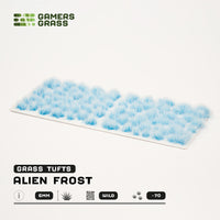 Sheet of 70 Alien Frost 6mm - Wild Tufts, displaying variety of shapes and sizes of light blue, frost-like vegetation tufts
