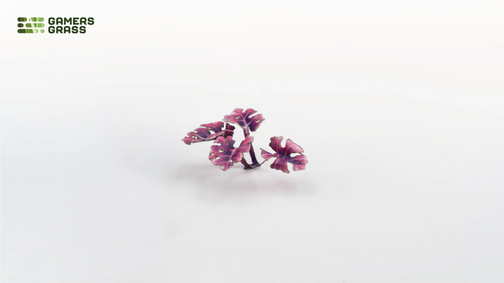 Assembled Gamers Grass Alien Monstera leaves in deep magenta-purple colour variation