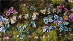 Gamers Grass Alien Monstera leaves placed on scenic diorama terrain with static grass and foliage