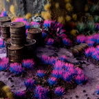 Fantastical diorama featuring Alien Neon 4mm - Wild Tuft, showcasing a surreal alien landscape or magical realm with vibrant, luminescent blue-pink vegetation