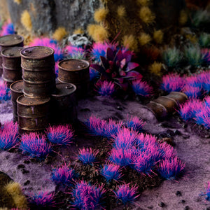 Fantastical diorama featuring Alien Neon 4mm - Wild Tuft, showcasing a surreal alien landscape or magical realm with vibrant, luminescent blue-pink vegetation