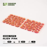 Sheet of 70 Alien Pink 6mm - Wild Tufts, displaying variety of shapes and sizes of vibrant pink, alien-like vegetation tufts
