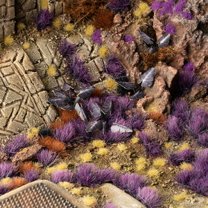 Enchanting diorama featuring Alien Purple 6mm - Wild Tufts, showcasing a mystical twilight landscape or magical alien world with vibrant purple vegetation