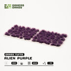 Sheet of 70 Alien Purple 6mm - Wild Tufts, displaying variety of shapes and sizes of rich purple, alien-like vegetation tufts