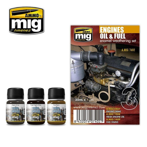AMMO by MIG Engines Oil & Fuel Weathering Set MIG7402 - Hobby Heaven