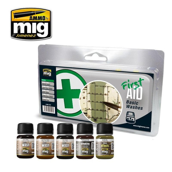 AMMO by MIG FIRST AID Basic Washes Weathering Set MIG7447 - Hobby Heaven