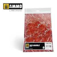 AMMO by MIG Red Marble Sheets (MIG8776) showcasing striking red marble texture on two sheets for exotic scale modeling and dioramas
