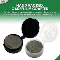 Aves Apoxie Sculpt Natural 1/4 lb hand packed carefully crafted image showing Part A and Part B sample cups with the natural coloured modeling compound before mixing
