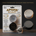 Aves Apoxie Sculpt Natural 1/4 lb product packaging image with retail blister card Part A and Part B sample cups close up views of the natural modelling compound and a sculpted dragon head