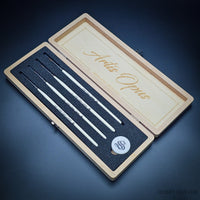 Artis Opus S Series Kolinsky Sable Brush Set displayed in open wooden box, showcasing sizes S00 to S1  and premium packaging
