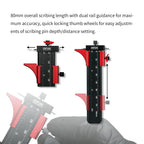 Maker's diagram of the AT-PST thumb wheels: one sets the pin, one locks the guide along the 80 mm rule