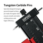 Maker's close-up of the AT-PST head, its tungsten steel scribing pin and the thumb wheel that locks it