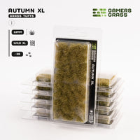 Gamers Grass Autumn XL 12mm - Wild XL Tufts packaging, featuring Mediterranean landscape and autumnal woodland imagery
