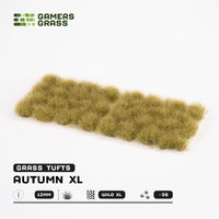 Sheet of 36 Autumn XL 12mm - Wild XL Tufts, displaying various shapes of tall, dual-toned grass tufts with light tops and greenish bases
