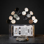 Aves Apoxie Sculpt Colour Tray Neutral 4 colour mixing kit with open sample pods in black, stone, silver grey and white displayed above product pack
