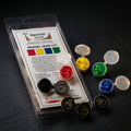 Aves Apoxie Sculpt Primary Colour Kit with retail blister pack and open sample pods in red, yellow, blue and green for colour mixing and sculpting