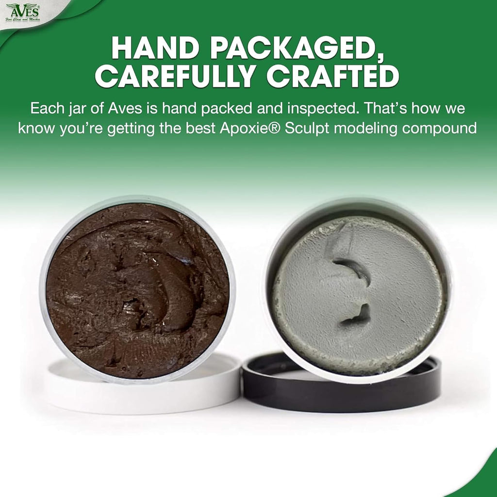 Aves Studio Apoxie Sculpt Bronze 1 lb hand packaged and carefully crafted showing opened Part A and Part B compound