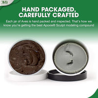 Aves Studio Apoxie Sculpt Bronze 1 lb hand packaged and carefully crafted showing opened Part A and Part B compound
