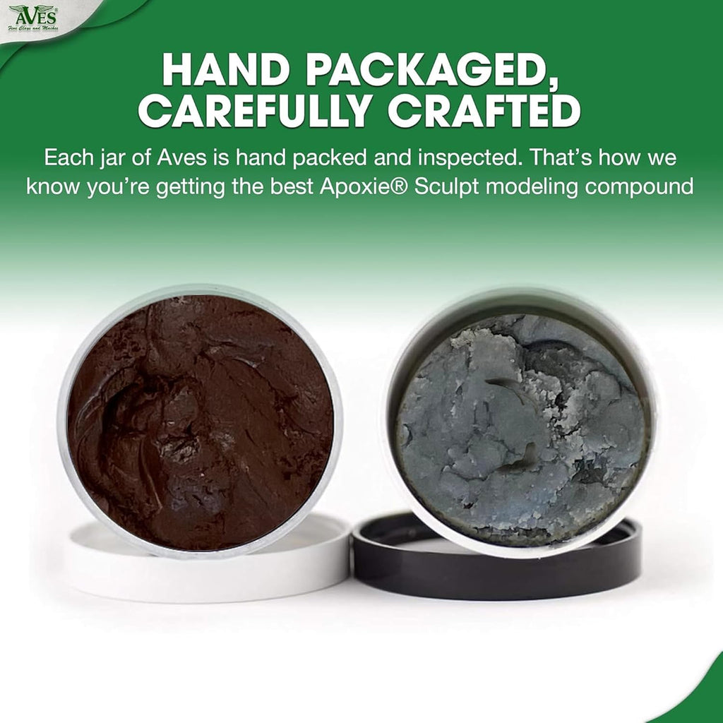 Aves Studio Apoxie Sculpt Brown 1 lb hand packaged and carefully crafted showing opened Part A and Part B compound