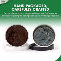 Aves Studio Apoxie Sculpt Brown 1 lb hand packaged and carefully crafted showing opened Part A and Part B compound
