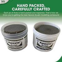 Aves Studio Apoxie Sculpt hand packed and inspected jars showing Part A and Part B modelling compound
