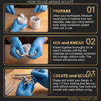 How to use Aves Studio Apoxie Sculpt step by step guide showing preparation, mixing, kneading and sculpting