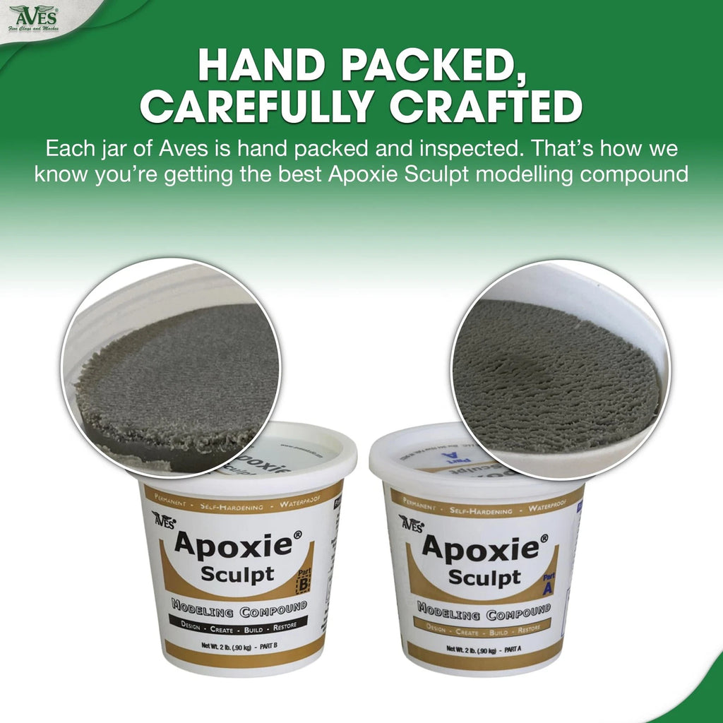 Aves Studio Apoxie Sculpt Natural 4 lb hand packaged and carefully crafted showing Part A and Part B compound in large tubs