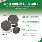 Aves Studio Apoxie Sculpt Natural showing Part A and Part B with guidance that both parts look similar before mixing