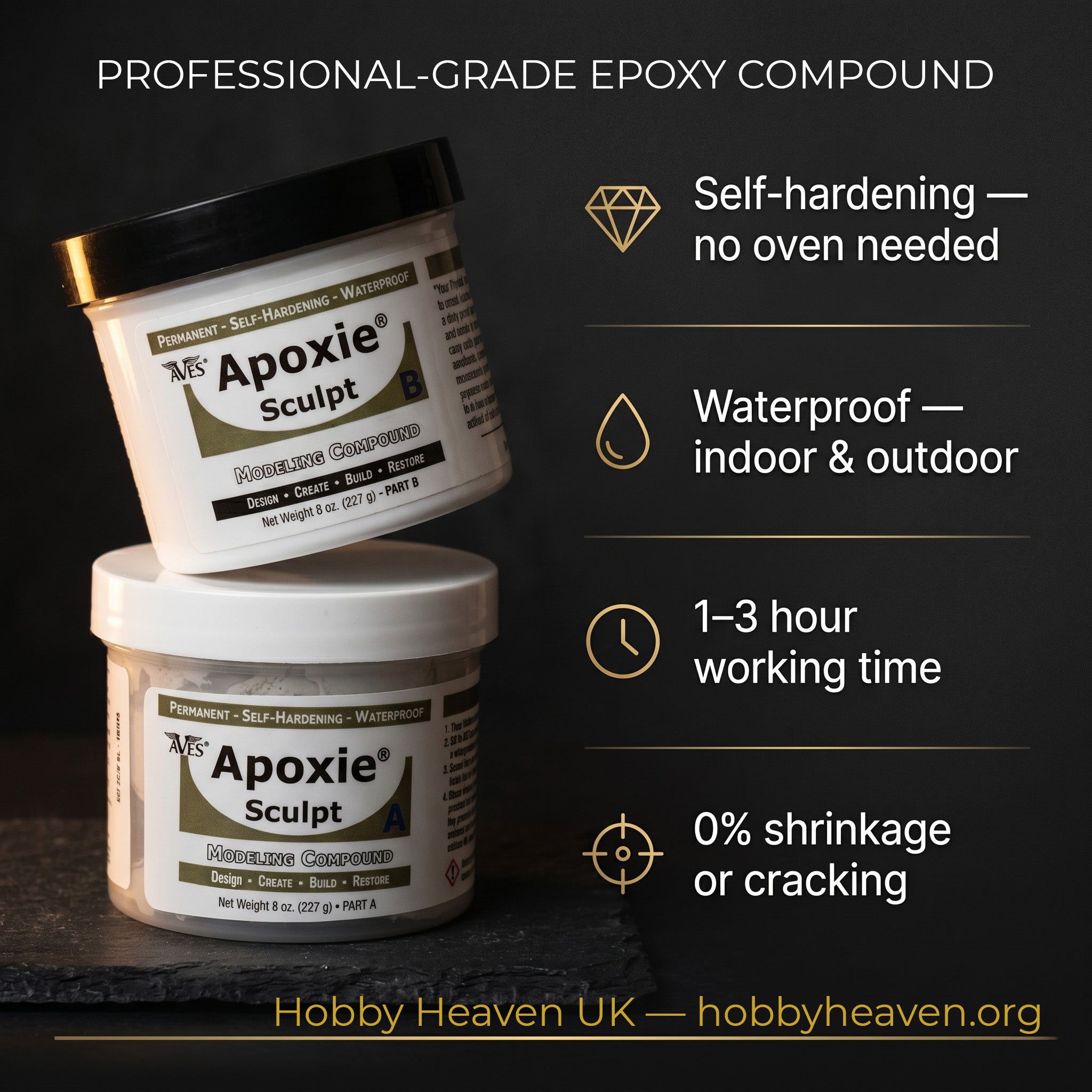 Aves Studio Apoxie Sculpt professional grade epoxy compound with self hardening waterproof properties and 1 to 3 hour working time
