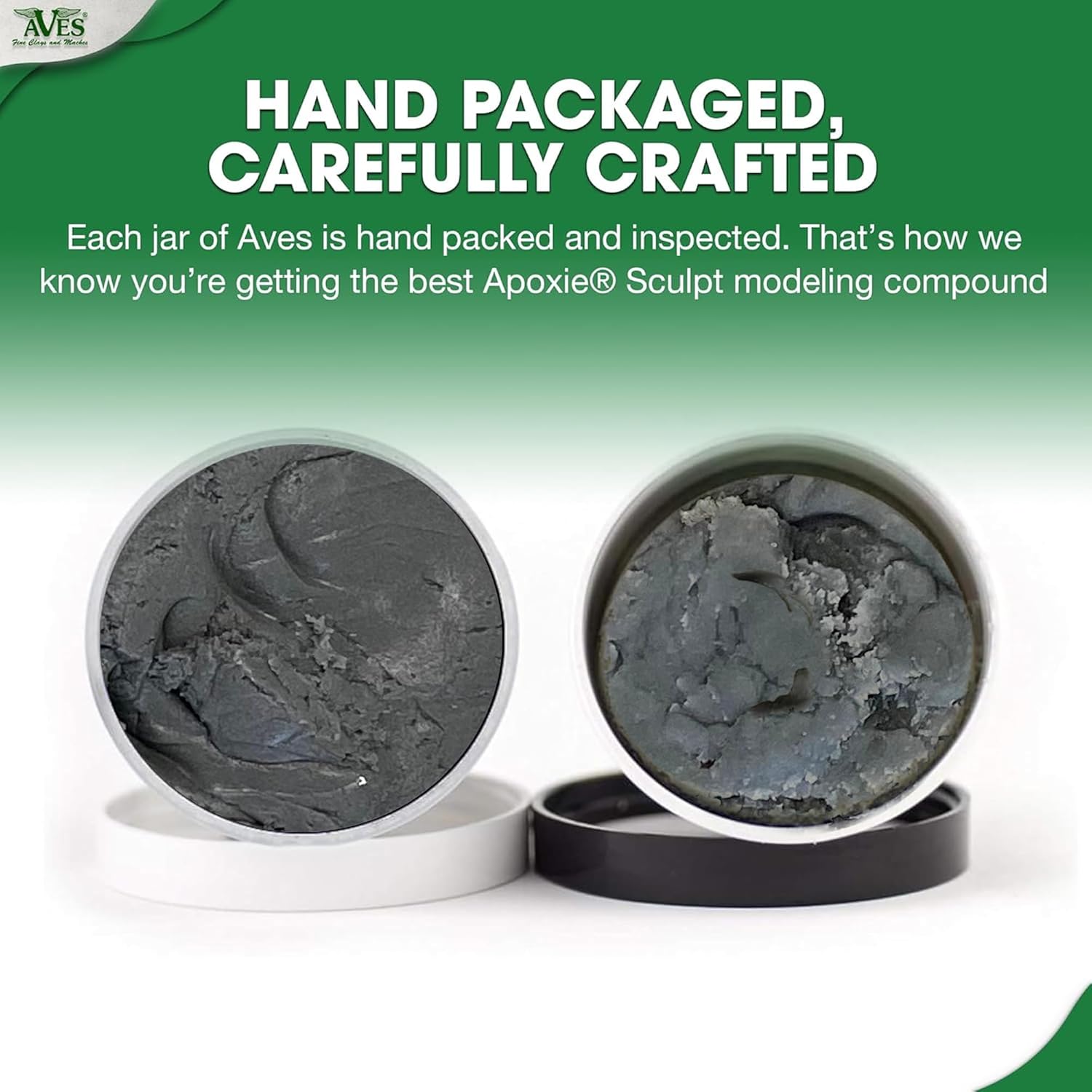 Aves Studio Apoxie Sculpt Silver Grey 1 lb hand packaged and carefully crafted showing opened Part A and Part B compound