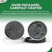 Aves Studio Apoxie Sculpt Silver Grey 1 lb hand packaged and carefully crafted showing opened Part A and Part B compound
